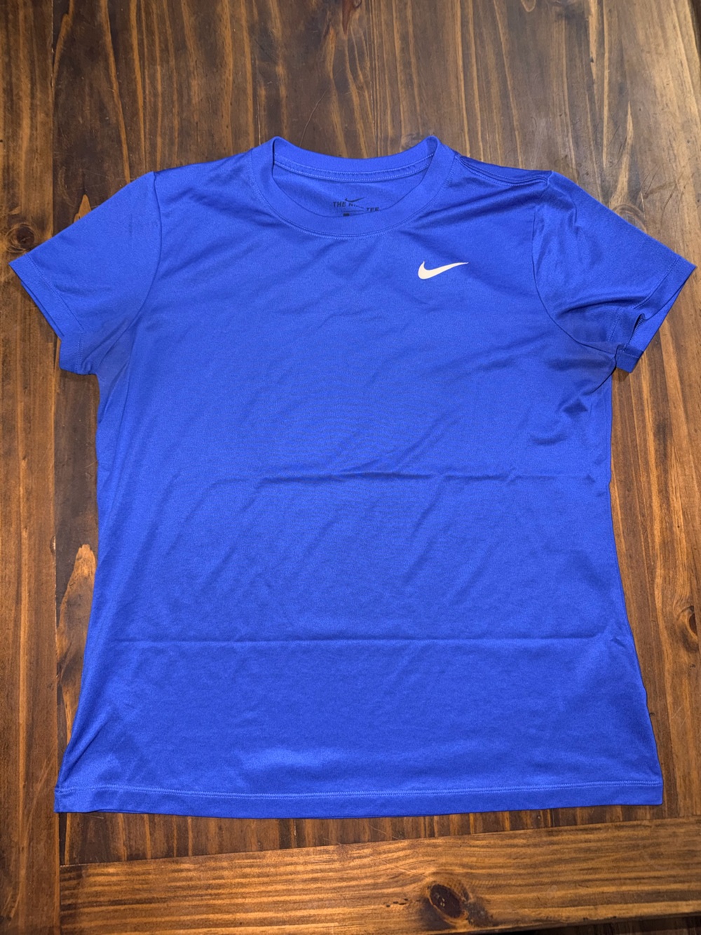 Nike Women’s Blue Performance Short Sleeve Tee with White Swoosh